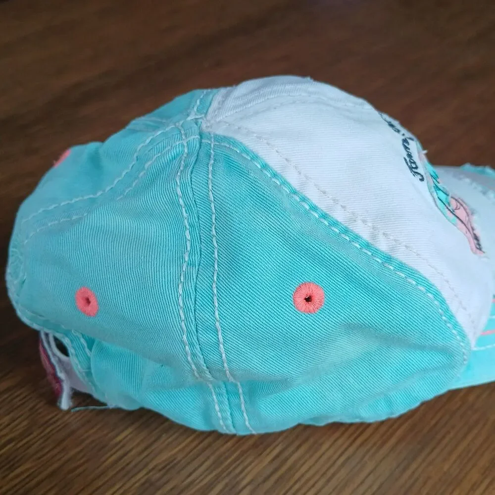 Farm Girl Brand Pink Teal Distressed Women's Baseball Cap Hat Size M/L